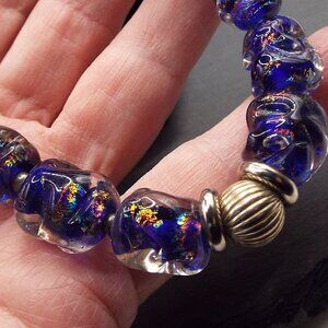 VINTAGE MURANO ART GLASS WEDDING CAKE-LIKE COBALT BLUE 24" L. NECKLACE 68